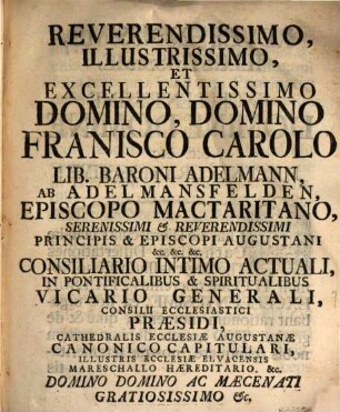De Hierarchia Ecclesiæ Catholicæ Dissertationes Theologico-Historicæ : In Studio Generali Congregationis Benedictino-Bavaricæ Ad Exemptum Monasterium Priflingense Translato Cum Positionibus Ex Theologia Universa Disputationi Finali Expositæ