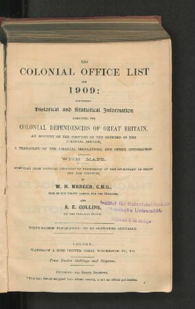 48.1909: The Colonial Office list : comprising historical and statistical information respecting the colonial dependencies of Great Britain