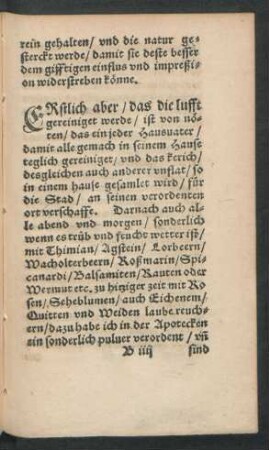Erstlich aber/ das die lufft gereiniget werde/ ist von nöten ...
