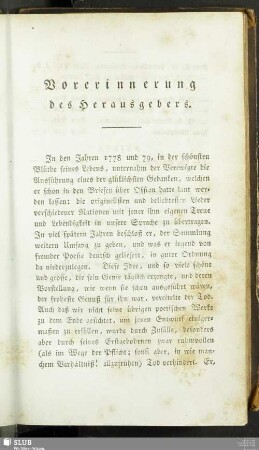 Vorerinnerung des Herausgebers