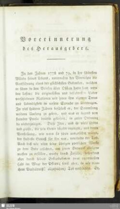 Vorerinnerung des Herausgebers