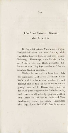 Dschelaleddin Rumi. Stirbt 1262