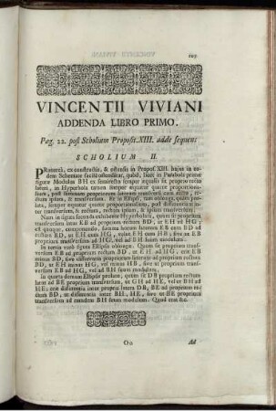 Vincentii viviani addenda libro primo.