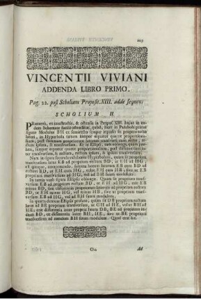 Vincentii viviani addenda libro primo.