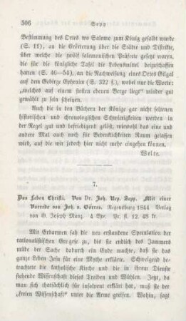 506-511 [Rezension] Sepp, Johann Nepomuk, Das Leben Christi