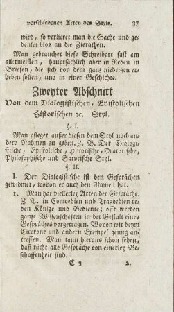 Zweyter Abschnitt. Von dem Dialogostischen, Epistolischen, Historischen etc. Styl.