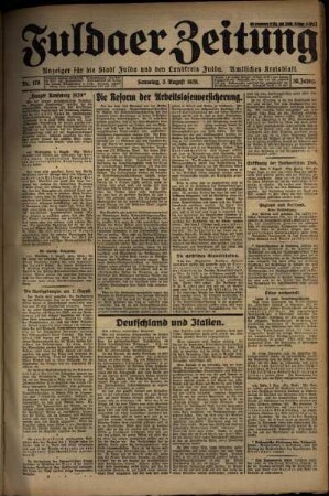 Erste Ausgabe vom Samstag, den 03. August 1929.