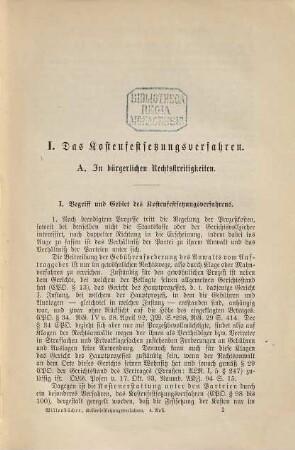 Das Kostenfestsetzungsverfahren und die Deutsche Gebührenordnung für Rechtsanwälte : mit Erläuterungen von Heinr. Willenbücher