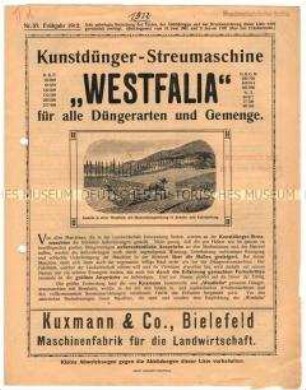 Kunstdünger-Streumaschine "Westfalia" für alle Düngerarten und Gemenge.