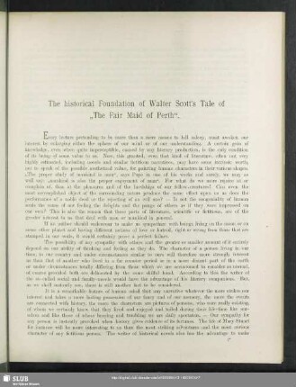 The historical foundation of Walter Scott's tale of "The fair maid of Perth"
