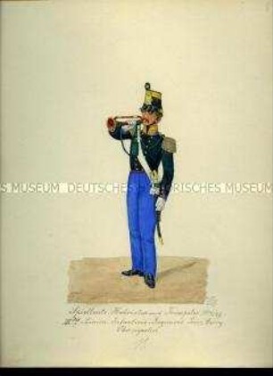 Uniformdarstellung, Obersignalist des 3. Linien-Infanterie-Regiments "Prinz Georg", Sachsen, 1846/1849.