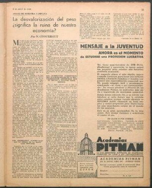 La desvalorización del peso ¿significa la ruina de nuestra economía? : Cosas de nuestra campaña