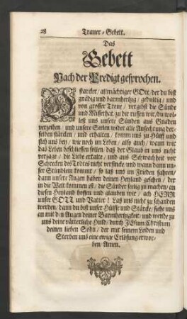 Das Gebett nach der Predigt gesprochen