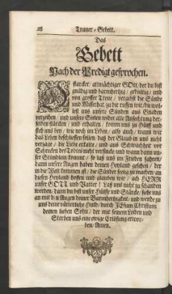 Das Gebett nach der Predigt gesprochen