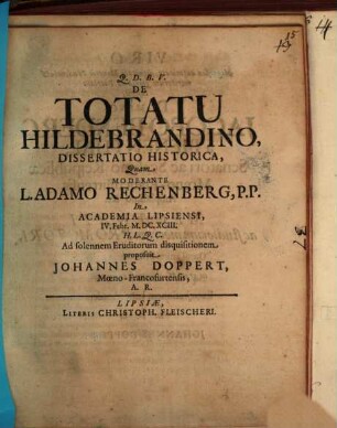 De Totatu Hildebrandino, Dissertatio Historica