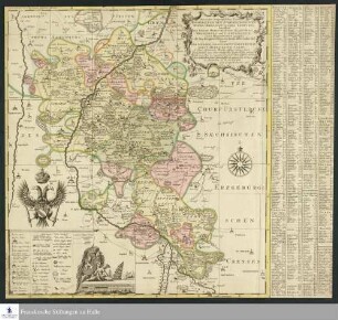 Accurater Geographischer Entwurff Hoghgraeflicher Schönburgischen Reichs-Herrschafftlichen Gebiethes, betreffend die Reichs Herrschafften Glauchau, Waldenburg und Lichtenstein, (sonst Pürschenstein genand:) so alle Drey Königliche Böhmische Reichs-Affter-Lehne sind sammt der Niedern-Grafschafft Hartenstein, nebst Herrschafft Stein, so Chur Sächsische Reichs-Affter-Lehne sind, und sämtlich zum Ober-Sächsischen Reichs-Creysz gehörig. nebst einen Theil der angräntzenden sowohl Hoch Gräfliche Schönburgz. Chur Sächsischen Lehns-Herrschafften, als anderer Lander und Creysze. mit Königliche Previlesi