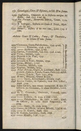 160-186, Auctores Graece & Latine, Poetae, & Theatrales, in Octavo & min. forma - Epistol. Dialog. Orat. Biblioth. Grammat. Lexicogr. & Litteratores, in Octavo & min. forma