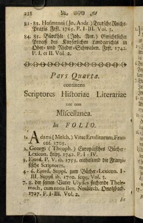238-248, Pars Quarta. continens Scriptores Historiae Literariae...