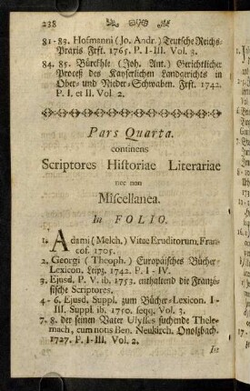 238-248, Pars Quarta. continens Scriptores Historiae Literariae...