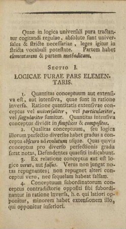 Sectio I. Logicae purae pars elementaris.
