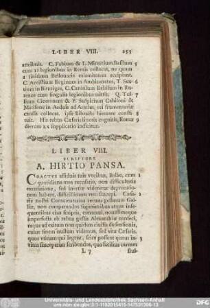 Liber VIII. Scriptore A. Hirtio Pansa.