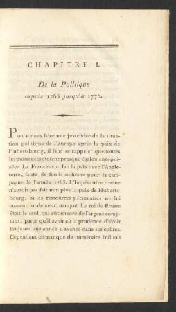 Chapitre I. De la Politique depuis 1763 jusqu'à 1775