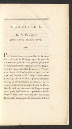 Chapitre I. De la Politique depuis 1763 jusqu'à 1775