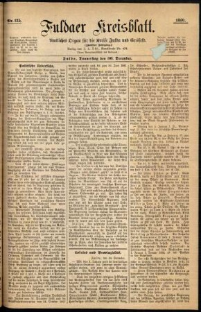 Erste Ausgabe vom Donnerstag, den 30. Dezember 1880.