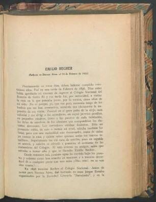 Emilio Becher : (Falleció en Buenos Aires, el 25 de Febrero de 1921)