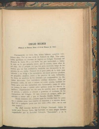 Emilio Becher : (Falleció en Buenos Aires, el 25 de Febrero de 1921)