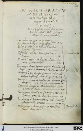 [fol. 58] Rektorat Joachim Münsinger 1543/44