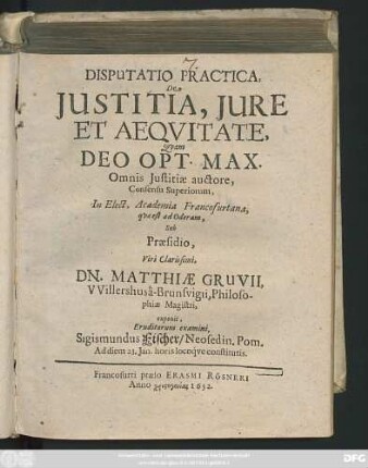 Disputatio Practica, De Iustitia, Iure Et Aequitate