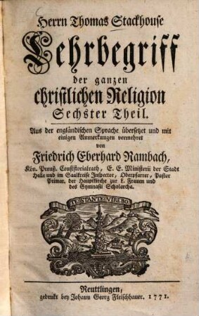 Lehrbegriff der ganzen christlichen Religion, 6