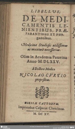 Libellvs De Medicamentis Lenientibus, Praeparantibus Et Purgantibus