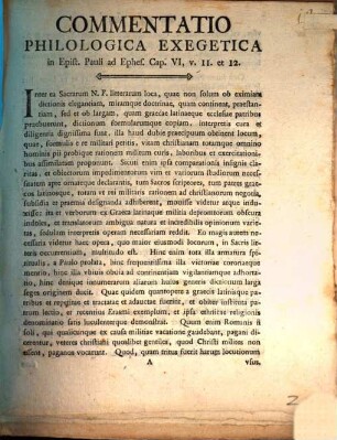 Commentatio philologica-exegetica in epist. Pauli ad Ephes. C. VI, 11 et 12