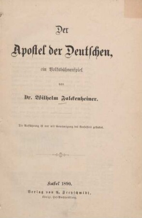 Der Apostel der Deutschen : ein Volksbühnenspiel