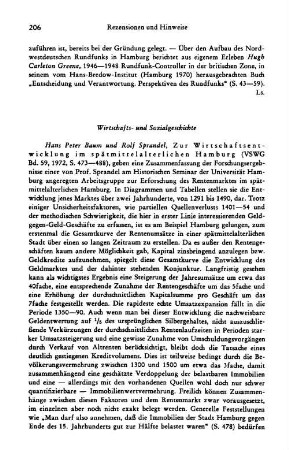 Rezensionen und Hinweise : Wirtschafts- und Sozialgeschichte