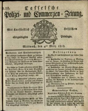 Nr. 18, Mittwoch, den 4ten Maerz 1818