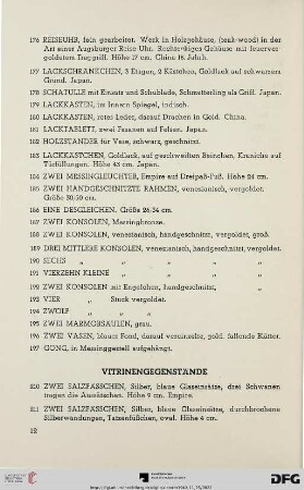 Vitrinengegenstände (Nr. 210-228)