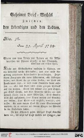 Geheimer Brief-Wechsel zwischen den Lebendigen und den Todten Nro. 16