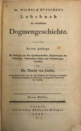 Dr. Wilhelm Münscher's Lehrbuch der christlichen Dogmengeschichte, 1