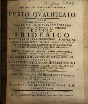 Dissertatio Inavgvralis Ivridica De Fvrto Qvalificato