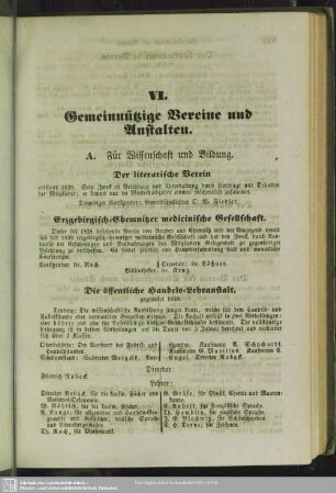 VI. Gemeinnützige Vereine und Anstalten
