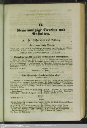 VI. Gemeinnützige Vereine und Anstalten
