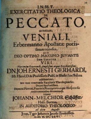 Exercitatio theol. de peccato, ut vocant, veniali, Erbermanno opostatae potissimum opposita