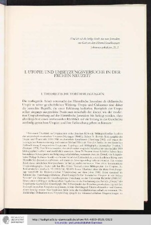 I. Utopie und Umsetzungsversuche in der frühen Neuzeit