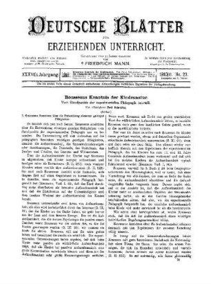 Rousseaus Kenntnis der Kindesnatur : vom Standpunkte der experimentellen Pädagogik beurteilt ; (Schluß)