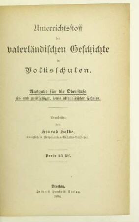 Unterrichtsstoff der vaterländischen Geschichte in Volksschulen