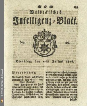 No. 29. Dienstag, den 22ten Julius 1806
