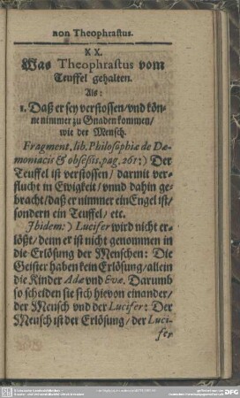 XX. Was Theophrastus vom Teuffel gehalten